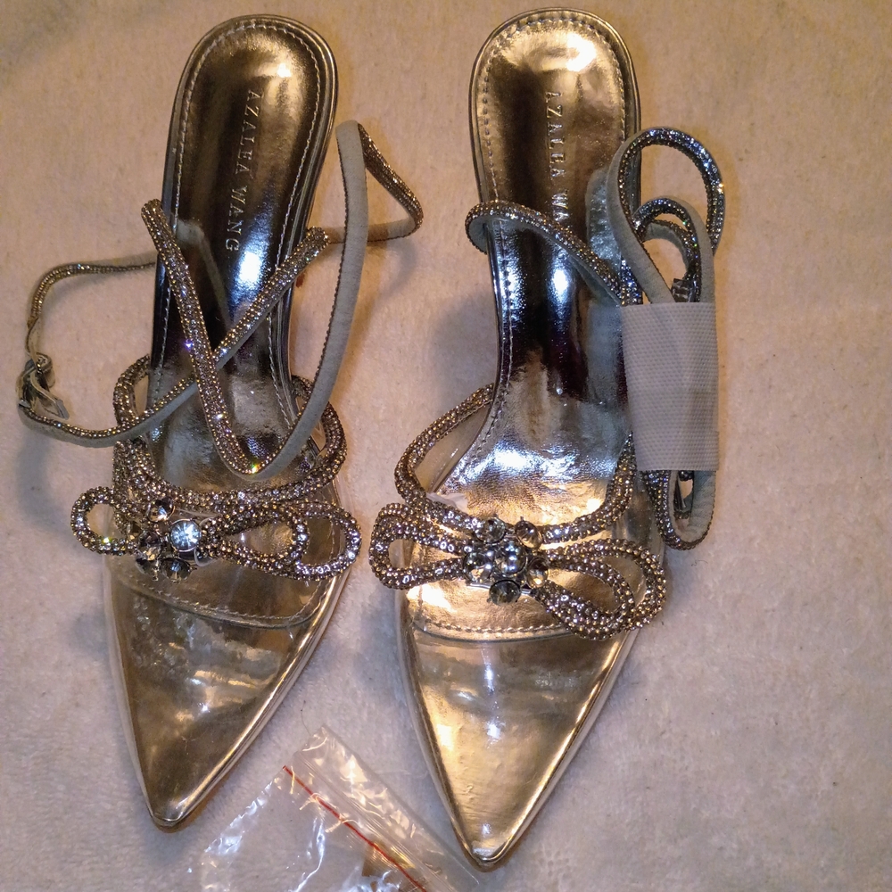 **Brand New** Elegant Silver Heels with Rhinestone Accents